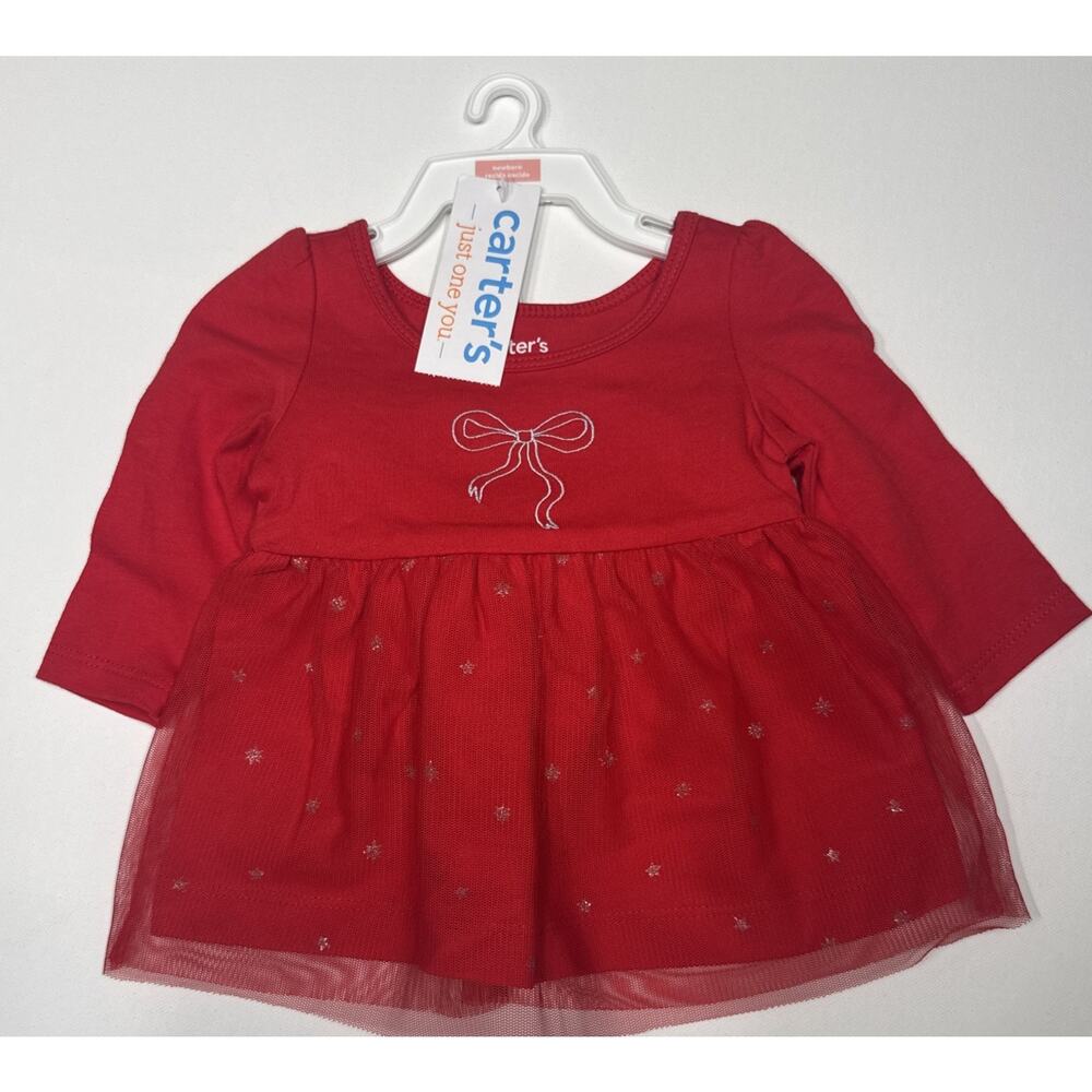 Carter’s Newborn Baby Girl Red‎ Tulle Dress Long Sleeve Bow NWT